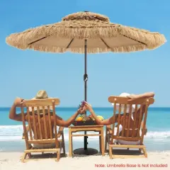 Tangkula 9 ft Solar Powered Thatched Tiki Patio Umbrella Beach 2 Tier Hawaiian Crank