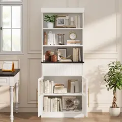 70" Tall Kitchen Pantry Cabinet - with Drawer & Glass Doors, Floor Cabinet for Office, Living Room, Dining Room, Entryway, Bathroom