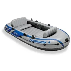 Intex Excursion 4 Inflatable Raft Set w/ 2 Transom Mount 8 Speed Trolling Motors