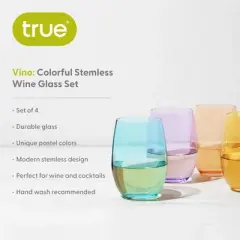True Vino Decorative Drinking Glasses Wine Tumblers, Wine Glasses Colorful, Stemless Wine Glasses Set of 4 18.5oz Multicolor