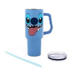 Silver Buffalo Disney Lilo & Stitch Face Stainless Steel Tumbler With Handle | Holds 40 Ounces
