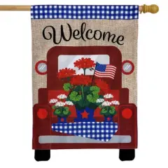 Red Truck Burlap Patriotic House Flag 28" x 40" Briarwood Lane