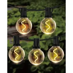 BrightLux 12ct LED 24ft Spiral G50 Indoor Outdoor Filament String Lights Warm White Bulbs with Black Wire: ETL Listed, Electric Powered