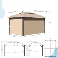 DSVIMOY Outdoor Gazebo with Double Roofs, Gazebo Canopy Tent for Deck Backyard Garden, Brown, 168"*120"*105.6"