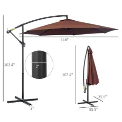 Kumasinova 10FT Cantilever Offset Patio Umbrella,UV-Resistant Outdoor Umbrella with Stand,Beach Umbrella for Garden,Outdoor Umbrellas for Patio,Brown