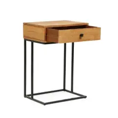 Gaudet Modern Industrial Handmade Mango Wood C Shaped Side Table with Drawer Natural/Black - Christopher Knight Home