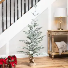 Northlight Frosted Slim Pine Artificial Christmas Tree in Burlap Base - 5' - Unlit