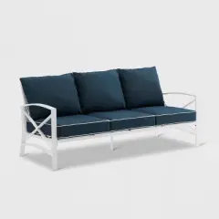 Kaplan Outdoor Metal Sofa White with Navy Cushions - Crosley