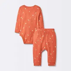 Baby 2pc Neutral Mushroom Wide Ribbed Top & Bottom Set - Cloud Island&trade; Rust