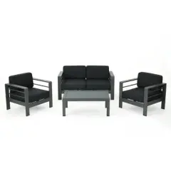 4-Piece Outdoor Aluminum Conversation Set with Glass Top Table,Loveseat & 2 Armchairs, Patio Furniture for Balcony,Deck,or Garden-Maison Boucle