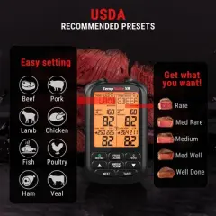 ThermoPro TempSpike XR 1000FT Wireless Meat Thermometer Digital with 2 Upgraded Ultra-Thin Probe