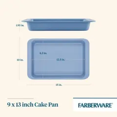 Farberware Easy Solutions 9"x13" Nonstick Steel Rectangular Cake Pan - Blue: Dishwasher-Safe, Lifetime Warranty
