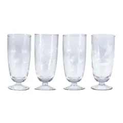 Storied Home 4-Piece 8-Ounce Hand-Blown Stemmed Drinking Glass with Etched Botanicals, Clear