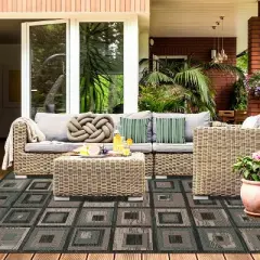 Color Block Tile Geometric Indoor Outdoor Runner or Area Rug by Blue Nile Mills