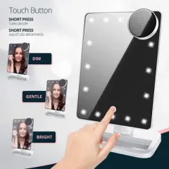 SUGIFT Lighted Vanity Mirror with 21 LED Lights, 1X 2X 3X 10X Magnification, Tri-Fold Design, Built-In Speakers