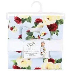 Touched by Nature Infant Girl Organic Cotton Swaddle Blanket and Headband, Rose Mum, 0-6 Months