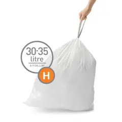 simplehuman 30L-35L Code H Custom Fit Kitchen Trash Bag Liners 5 Quick Dispense Packs - 100ct: Tall Kitchen, Drawstring, White