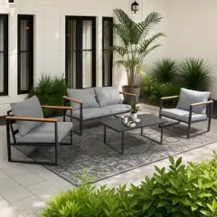 Karl Home Patio 4-Piece Metal Conversation Set with Cushions