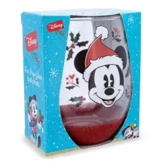 Silver Buffalo Disney Mickey Mouse Santa Hat Teardrop Stemless Wine Glass | Holds 20 Ounces