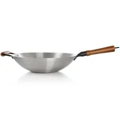 Oster Sangerfield 14in Stainless Steel Flat Bottom Wok with Wooden Handles