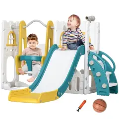 Yinvani 6 in 1 Toddler Slide and Swing Set, Baby Slide for Age 1-3 Years, Indoor Playground, Yellow