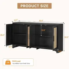 TV Stand for TVs Up to 70'', Natural Rattan Entertainment Center with Storage Cabinets, Boho Media Console Table for Living Room