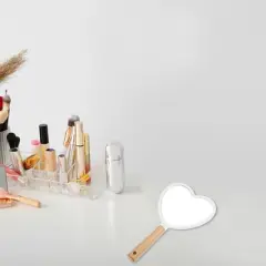 Unique Bargains Heart Wood Handle Vanity Portable Handheld Cosmetic Makeup Mirror 1Pc