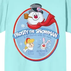 Frosty the Snowman Oval Art with Characters and Title Logo Women's Celadon Graphic Tee