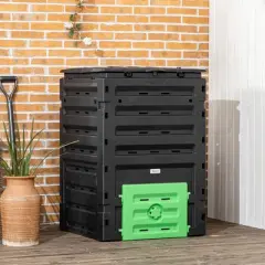 Outsunny 120 Gallon Compost Bin, Large Composter with 80 Vents and 2 Sliding Doors, Lightweight & Sturdy