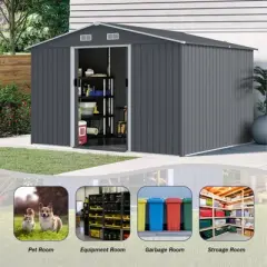 Syemin Deck Boxes,Backyard Haven,Modern Garden Shed,Organize Your Outdoor Space with Style,Gray,118.1"*95.6"*76.7"