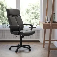 Flash Furniture Raya High Back Black LeatherSoft Executive Swivel Office Chair with Slight Mesh Accent and Arms