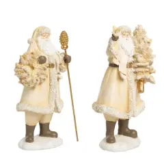 Transpac Resin Gilded Santa Decor Set of 2 Christmas Home Decorations for Festive Holiday Cheer