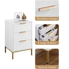 Night Stand,Tall Bedside Table with 3Storage Drawers,White Nightstand,Bedside Furniture