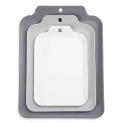 Prepworks 3pc Cut and Contain Cutting Board Set: Dishwasher Safe Plastic, White & Gray, 1 Year Warranty