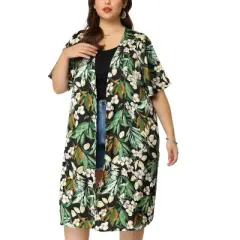 Agnes Orinda Women's Plus Sweater Spring Holiday Short Sleeve Floral Open Front Lightweight Cardigan