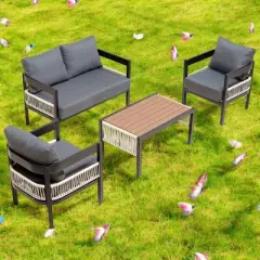 Mshliw Outdoor Sofa Set with Table, Rattan Accents, Waterproof and Rust-Proof &ndash; Ideal for Gardens, Patios, and Lawns