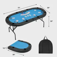 EROMMY 72" Oval 8-Player Poker Table Foldable, Ready To Use Card Table With Cup Holders