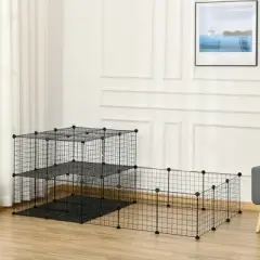 PawHut Pet Playpen Small Animal Cage with Door, Customizable Metal Wire Fence for Guinea Pigs, Puppies, Kittens, 14 x 14 in