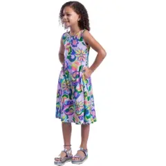 24seven Comfort Apparel Colorful Girls  Floral Sleeveless With Pockets Short Dress