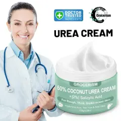 Grocerism 50% Coconut Urea  Cream & 2% Salicylic Acid Cream - Callus & Crack Repair for Feet & Hands - Moisturizing Cream
