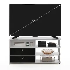 Furinno Simple Design TV Stand Entertainment Center Hold up to 50" TV with Storage Shelves & 2 Bins,White Oak
