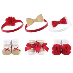 Hudson Baby Infant Girl Headband and Socks Giftset 6pc, Red Gold, One Size