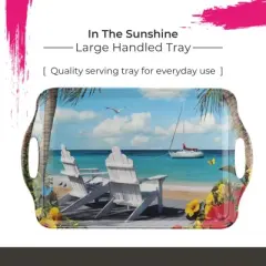 Pimpernel In The Sunshine Large Handled Tray - Rectangular Melamine Serving Tray with Colorful Floral Garden Design & Handles - Dishwasher Safe