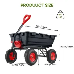 Garden Dump Cart,800lbs Heavy Duty Poly Yard Dump Garden Cart,with 10-Inch Tires,180&iexcl;&atilde;Rotating Handle,Steel Frame and Quick Release System for Garden
