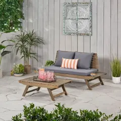 Christopher Knight Home Sedona Outdoor Acacia Wood Loveseat and Coffee Table Set with Cushion