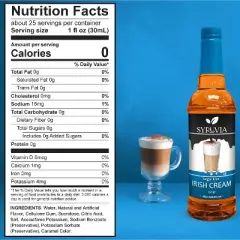 Syruvia Sugar Free Irish Cream Syrup - 25.4 fl oz. Premium Flavoring Syrup For Coffee