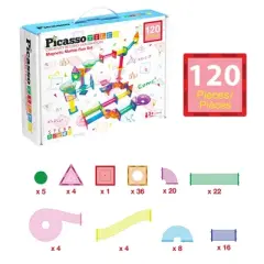 PICASSO-TILES Marble Run Magnetic Tiles for Kids, 120PCS, Construction Magnet Tiles Race Track Building Blocks STEM Toy