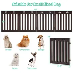 Costway 24'' Folding Wooden Freestanding Pet Gate Dog Gate W/360&deg; Hinge White/Espresso