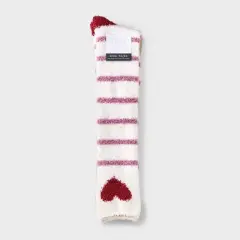Women's Heart & Stripes 2pk Cozy Knee High Socks - Burgundy/Ivory/Tan 4-10