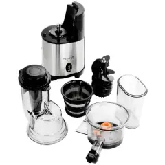 MegaChef Pro Stainless Steel Slow Juicer: Silver Electric Juice Maker, 200W, Dishwasher-Safe, 2L Capacity, 1 Speed